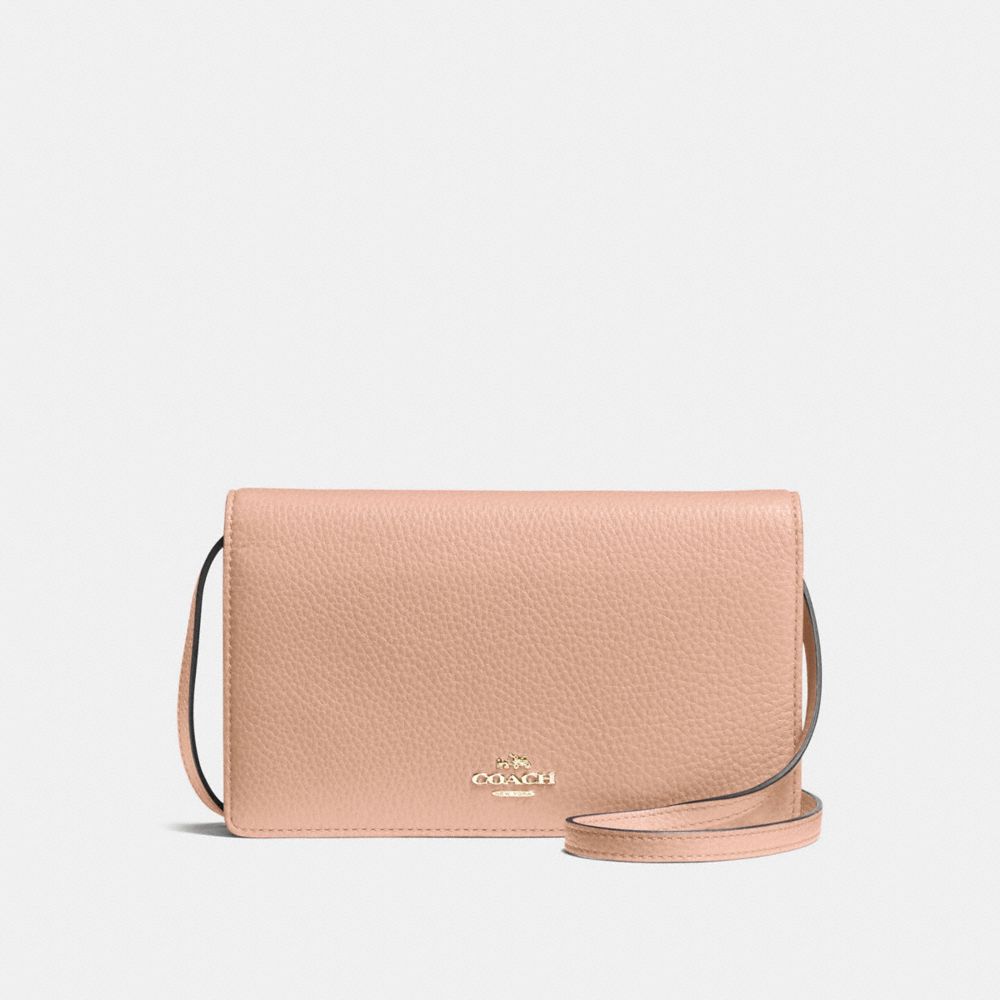 FOLDOVER CLUTCH CROSSBODY IN PEBBLE LEATHER - COACH f54002 -  IMITATION GOLD/NUDE PINK