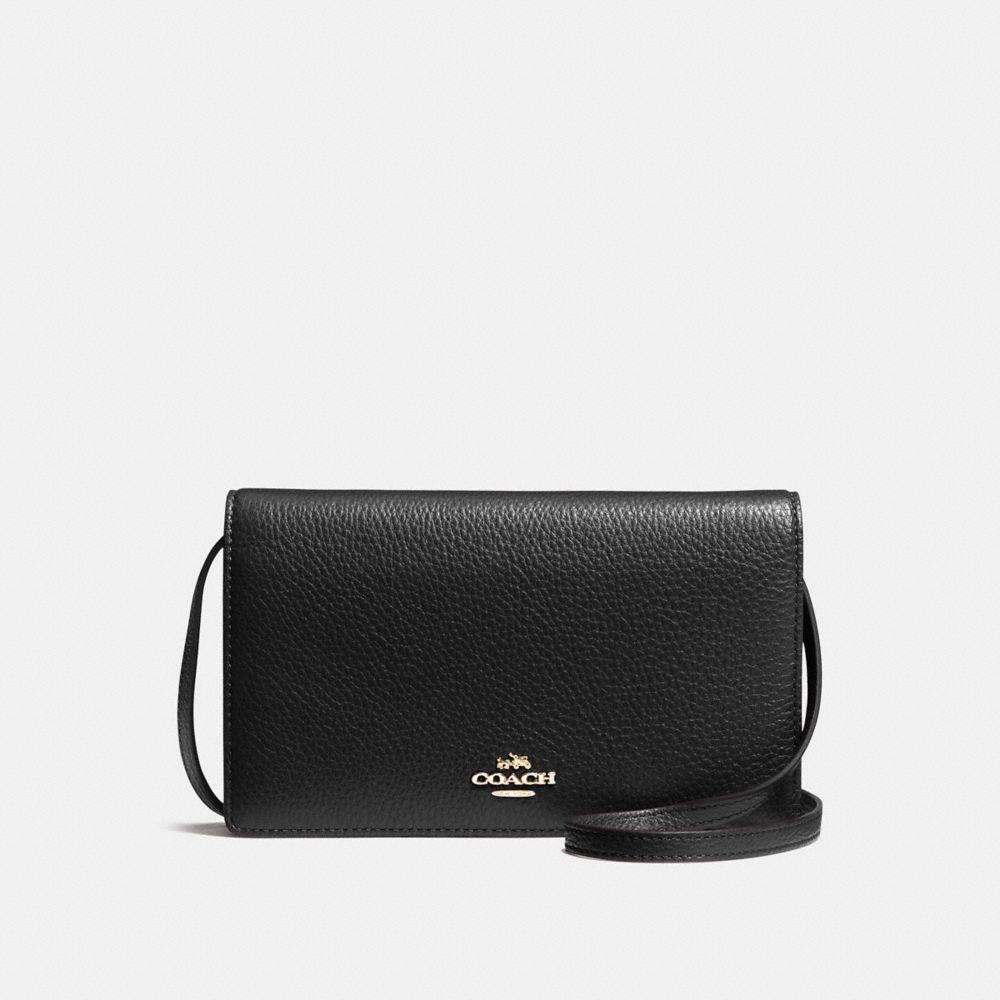 FOLDOVER CLUTCH CROSSBODY IN PEBBLE LEATHER - COACH f54002 -  IMITATION GOLD/BLACK