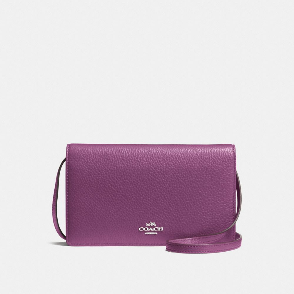 FOLDOVER CLUTCH CROSSBODY IN PEBBLE LEATHER - COACH f54002 - SILVER/MAUVE