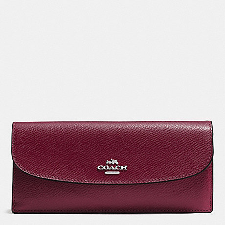 COACH SOFT WALLET IN CROSSGRAIN LEATHER - SILVER/BURGUNDY - f54008