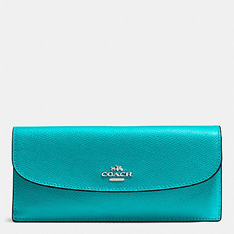 COACH SOFT WALLET IN CROSSGRAIN LEATHER - SILVER/TURQUOISE - f54008