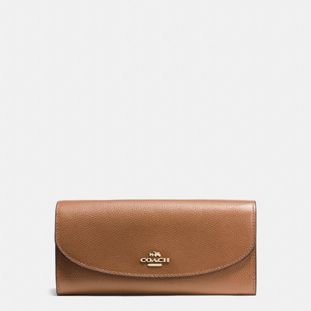 SLIM ENVELOPE WALLET IN CROSSGRAIN LEATHER - COACH f54009 - IMITATION GOLD/SADDLE