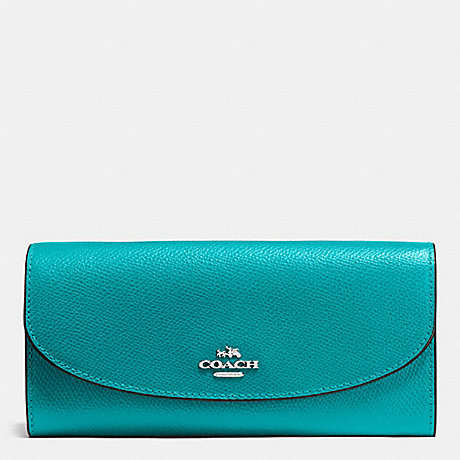 COACH SLIM ENVELOPE WALLET IN CROSSGRAIN LEATHER - SILVER/TURQUOISE - f54009