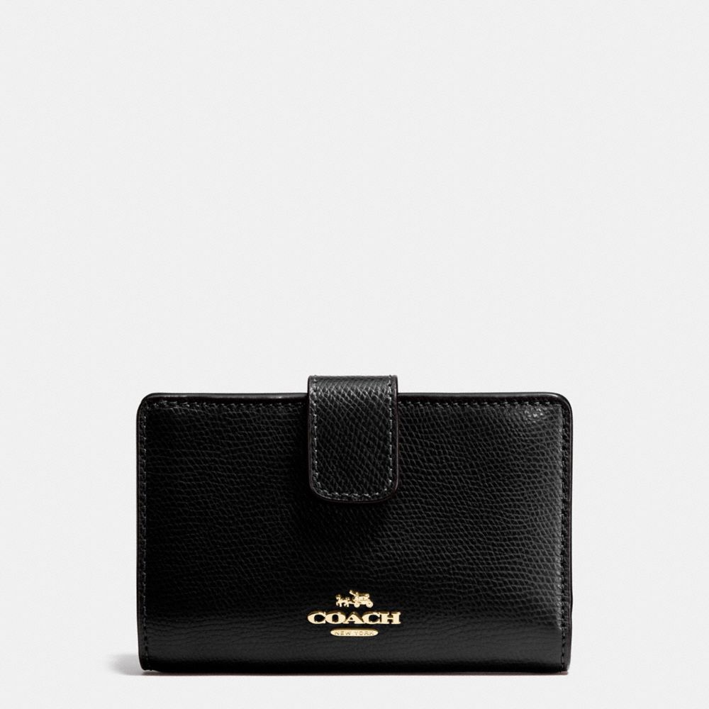 MEDIUM CORNER ZIP WALLET IN CROSSGRAIN LEATHER - COACH f54010 - IMITATION GOLD/BLACK