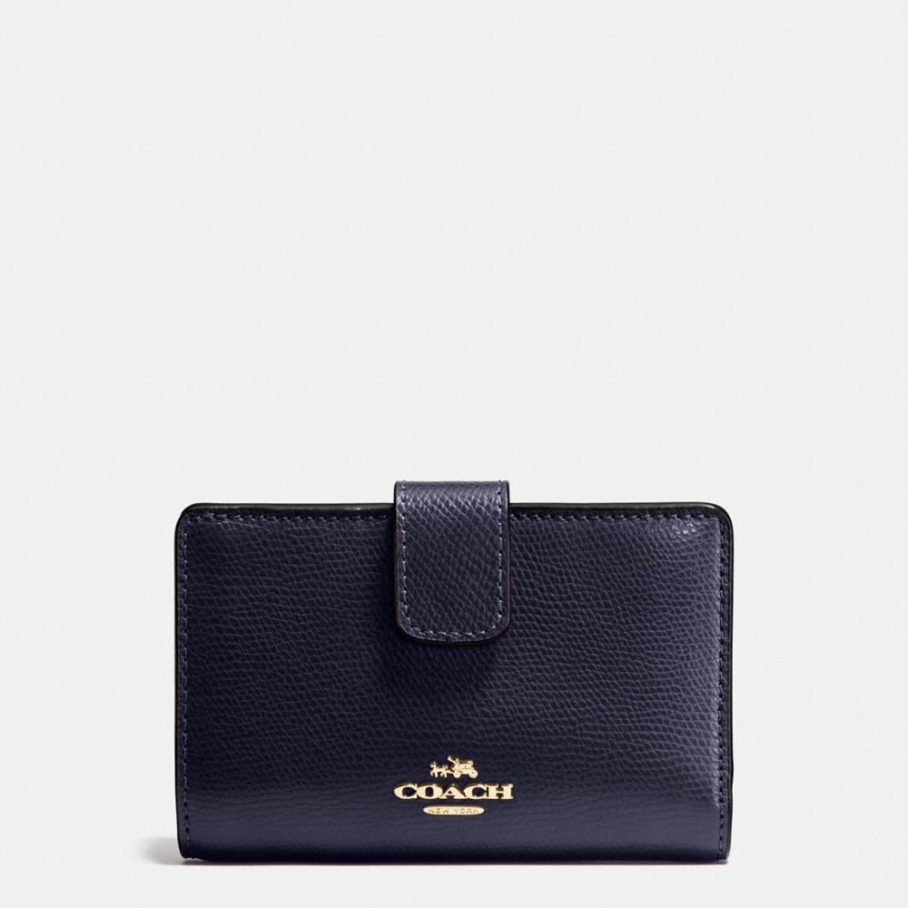 MEDIUM CORNER ZIP WALLET IN CROSSGRAIN LEATHER - COACH f54010 - IMITATION GOLD/MIDNIGHT