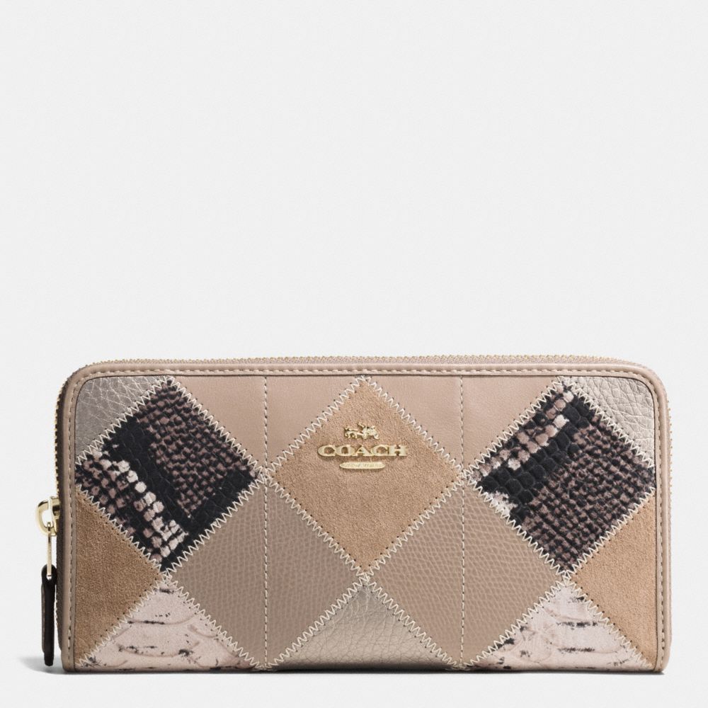 ACCORDION ZIP WALLET IN PATCHWORK SUEDE AND EXOTIC EMBOSSED LEATHER - COACH f54021 - IMITATION GOLD/GREY BIRCH MULTI