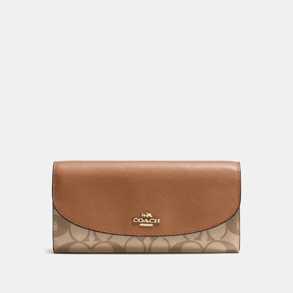 SLIM ENVELOPE WALLET IN SIGNATURE - COACH f54022 - IMITATION GOLD/KHAKI/SADDLE