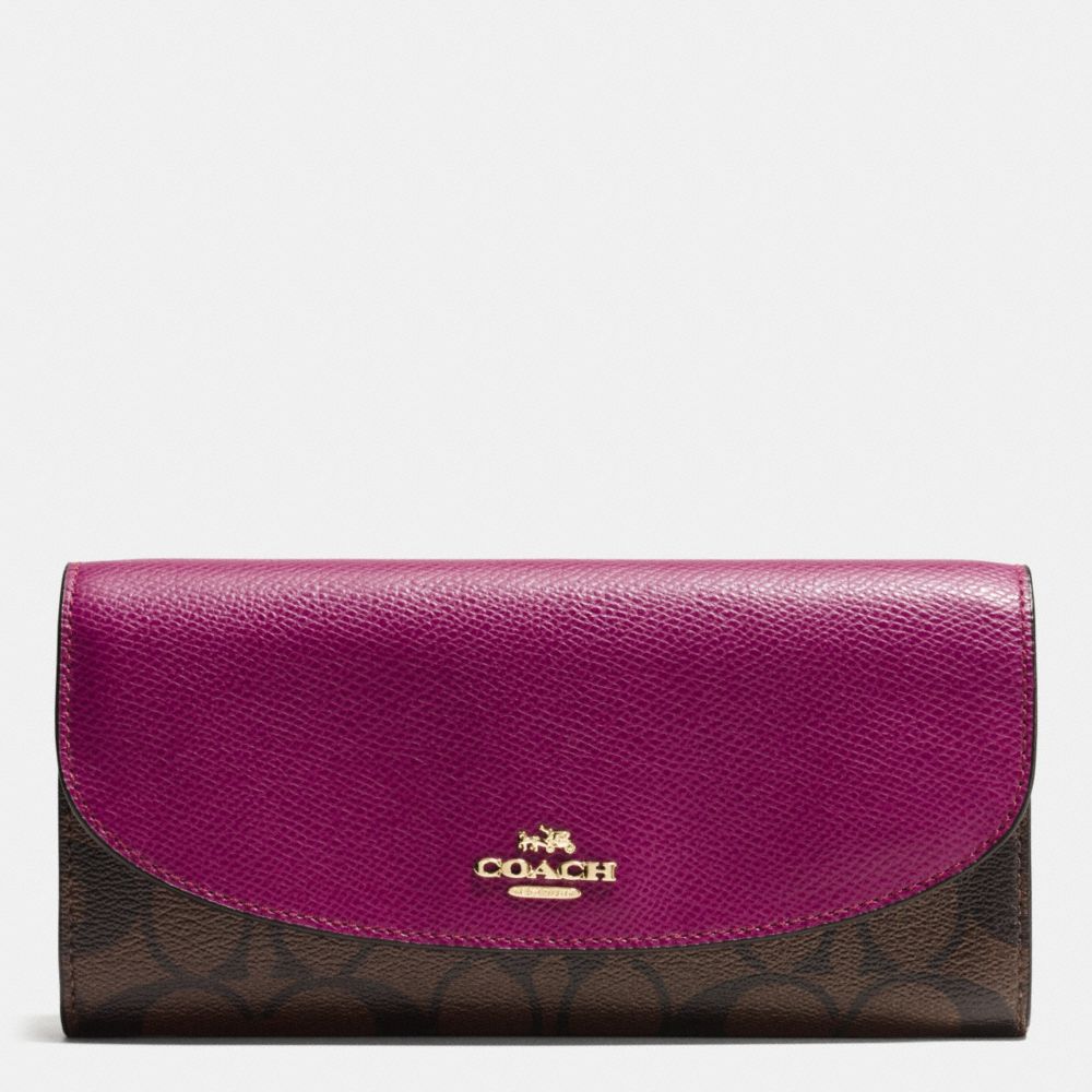 SLIM ENVELOPE WALLET IN SIGNATURE - COACH f54022 - IMITATION GOLD/BROWN/FUCHSIA