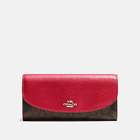COACH SLIM ENVELOPE WALLET IN SIGNATURE - IMITATION GOLD/BROWN TRUE RED - f54022