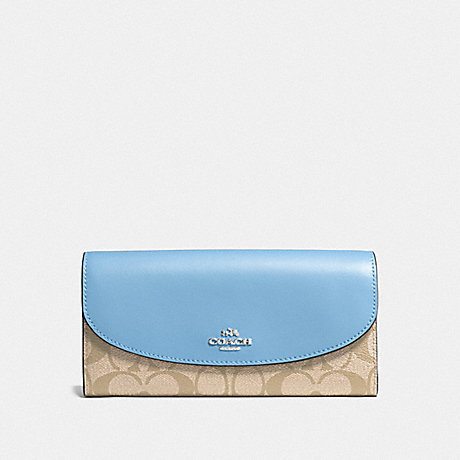 COACH SLIM ENVELOPE WALLET IN SIGNATURE COATED CANVAS - SILVER/LIGHT KHAKI - f54022