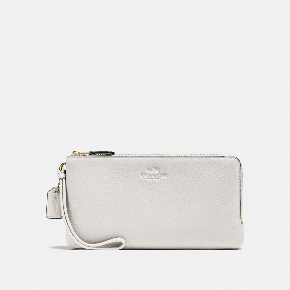 DOUBLE ZIP WALLET IN PEBBLE LEATHER - COACH f54056 - IMITATION  GOLD/CHALK