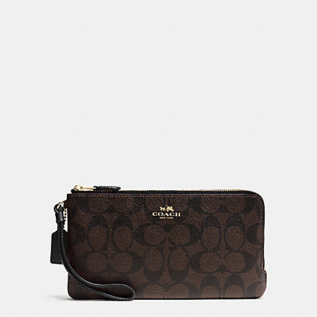 COACH DOUBLE ZIP WALLET IN SIGNATURE - IMITATION GOLD/BROWN/BLACK - f54057