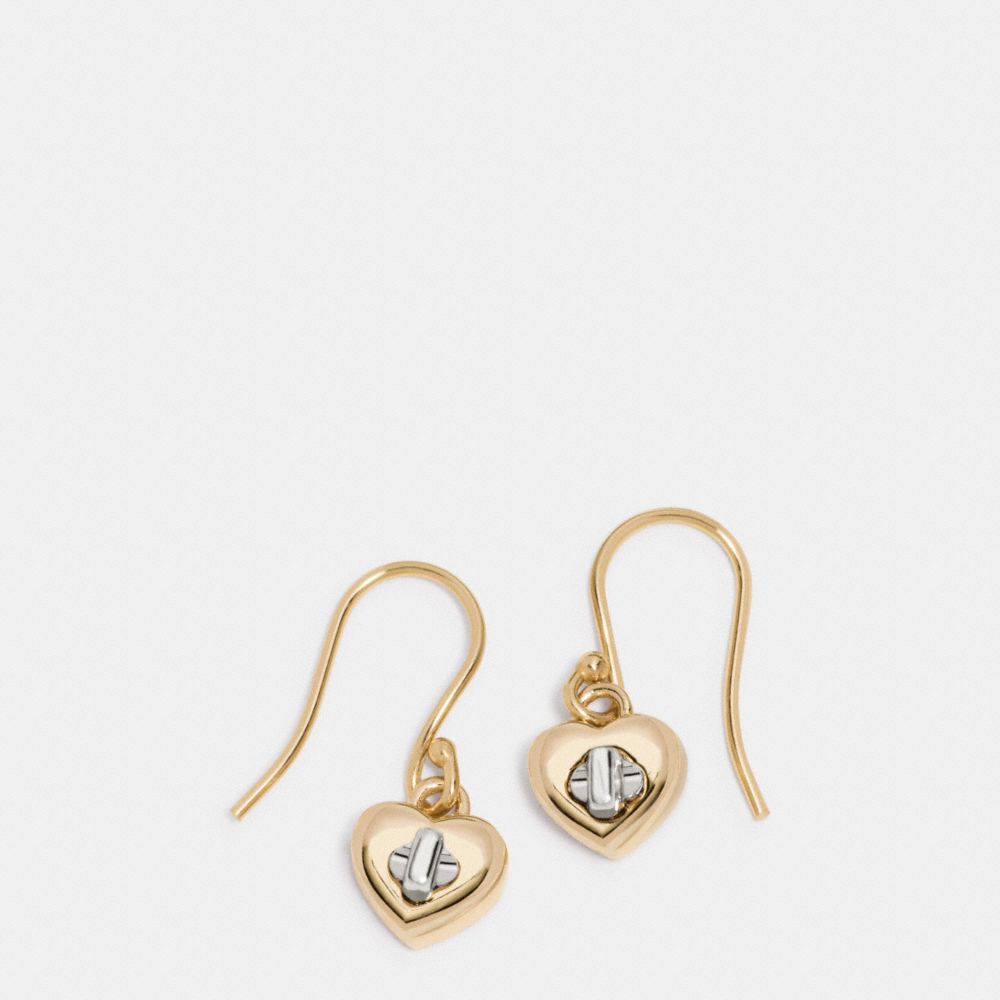 TURNLOCK HEART WIRE EARRING - COACH f54489 - GOLD/SILVER