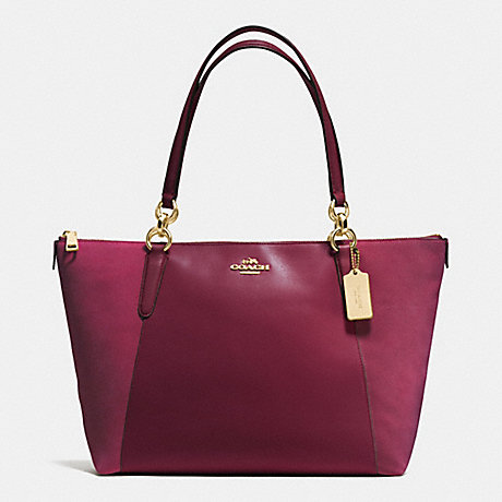 COACH AVA TOTE IN LEATHER AND SUEDE WITH CROC EMBOSSED LEATHER TRIM - IMITATION GOLD/BURGUNDY - f54579