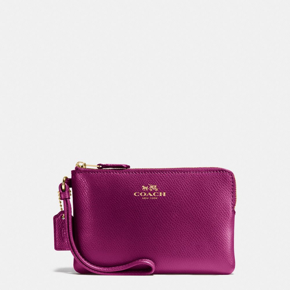 CORNER ZIP WRISTLET IN CROSSGRAIN LEATHER - COACH f54626 - IMITATION GOLD/FUCHSIA