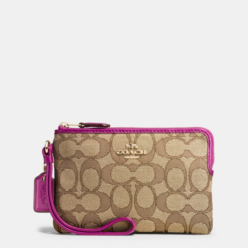 CORNER ZIP WRISTLET IN OUTLINE SIGNATURE - COACH f54627 - IMITATION GOLD/KHAKI/FUCHSIA