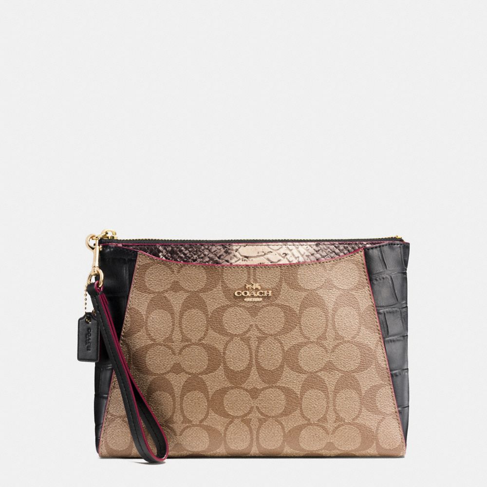 MORGAN CLUTCH 24 IN SIGNATURE WITH EXOTIC MIX TRIM - COACH f54628 - IMITATION GOLD/KHAKI/BLACK