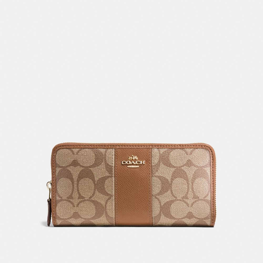 ACCORDION ZIP WALLET IN SIGNATURE COATED CANVAS WITH LEATHER  STRIPE - COACH f54630 - IMITATION GOLD/KHAKI/SADDLE