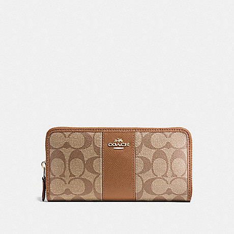 COACH ACCORDION ZIP WALLET IN SIGNATURE COATED CANVAS WITH LEATHER STRIPE - IMITATION GOLD/KHAKI/SADDLE - f54630