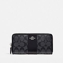 COACH ACCORDION ZIP WALLET IN SIGNATURE COATED CANVAS WITH LEATHER STRIPE - SILVER/BLACK SMOKE - F54630