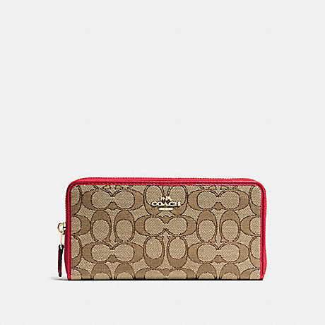 COACH ACCORDION ZIP WALLET IN OUTLINE SIGNATURE - IMITATION GOLD/KHAKI/TRUE RED - f54633