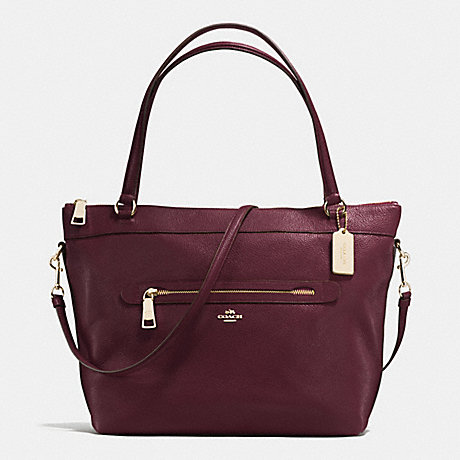COACH TYLER TOTE IN PEBBLE LEATHER - IMITATION GOLD/OXBLOOD - f54687