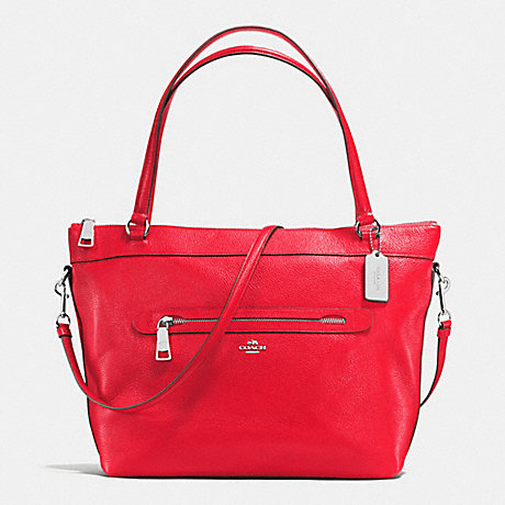 COACH TYLER TOTE IN PEBBLE LEATHER - SILVER/BRIGHT RED - f54687