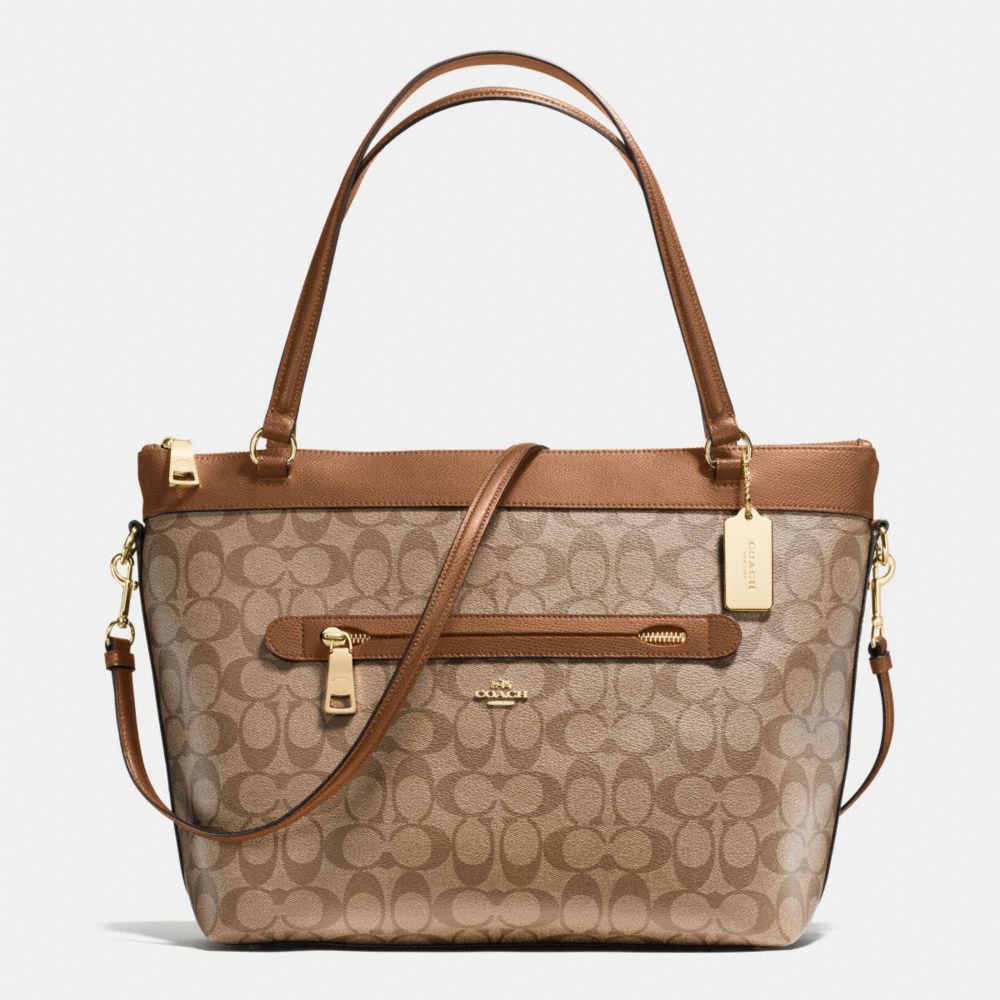 COACH TYLER TOTE IN SIGNATURE - IMITATION GOLD/KHAKI/SADDLE - F54690