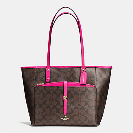 COACH CITY TOTE WITH POUCH IN SIGNATURE - IMITATION GOLD/BROWN/PINK RUBY - f54700