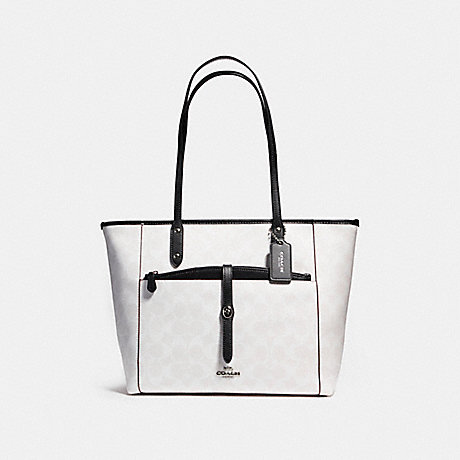 COACH CITY TOTE WITH POUCH IN SIGNATURE COATED CANVAS - SILVER/CHALK - f54700