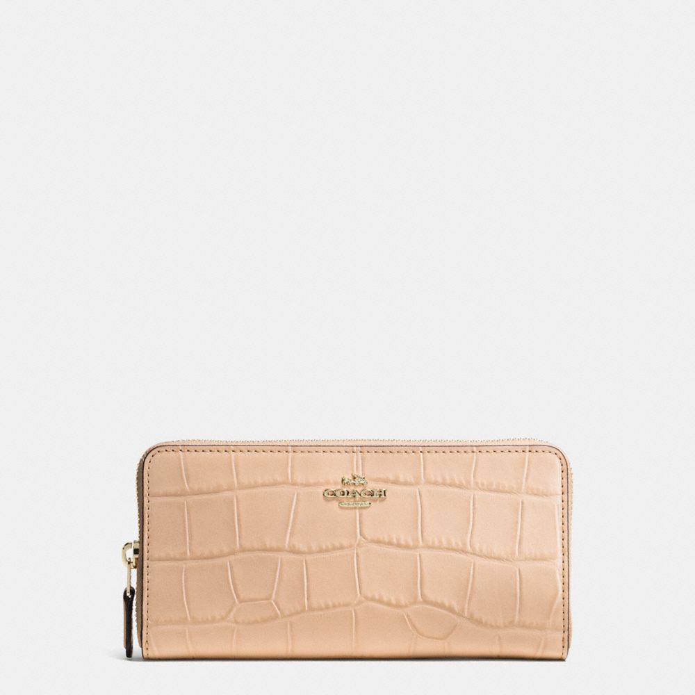 ACCORDION ZIP WALLET IN CROC EMBOSSED LEATHER - COACH f54757 - IMITATION GOLD/BEECHWOOD