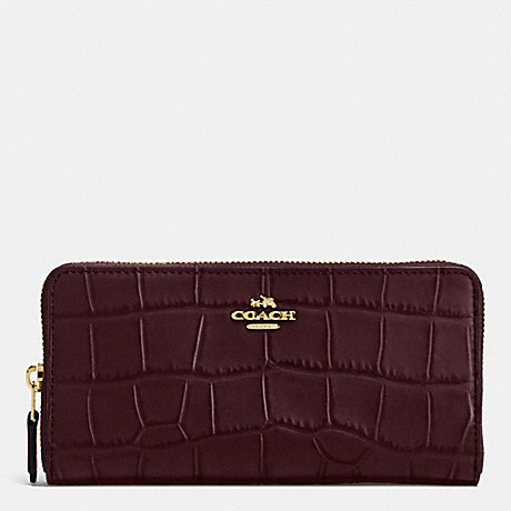 COACH ACCORDION ZIP WALLET IN CROC EMBOSSED LEATHER - IMITATION GOLD/OXBLOOD - f54757