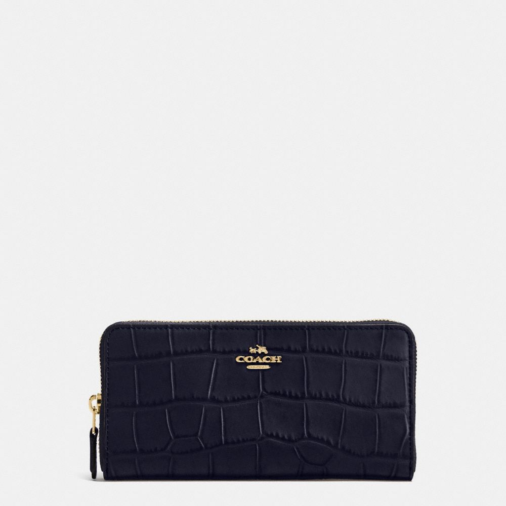 ACCORDION ZIP WALLET IN CROC EMBOSSED LEATHER - COACH f54757 - IMITATION GOLD/MIDNIGHT