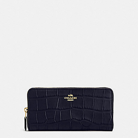 COACH ACCORDION ZIP WALLET IN CROC EMBOSSED LEATHER - IMITATION GOLD/MIDNIGHT - f54757