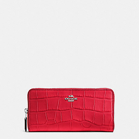 COACH ACCORDION ZIP WALLET IN CROC EMBOSSED LEATHER - SILVER/BRIGHT RED - f54757