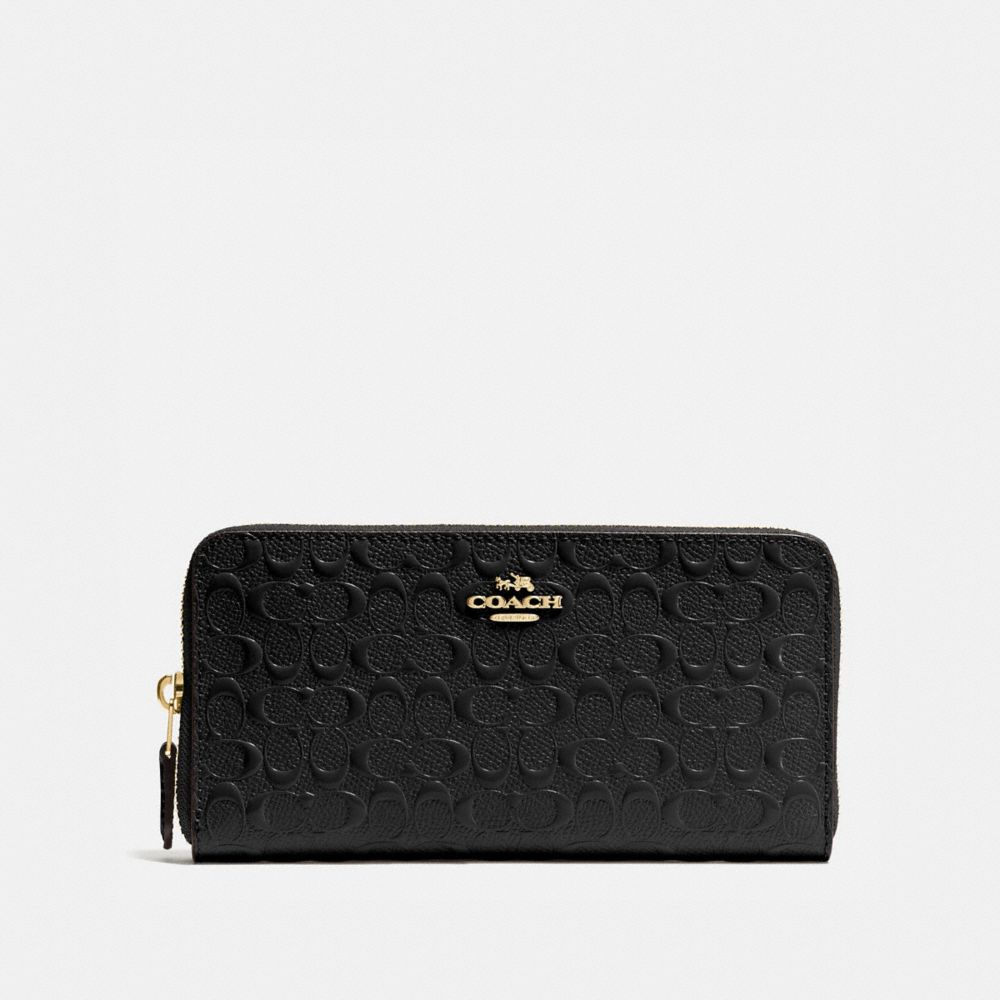 ACCORDION ZIP WALLET IN SIGNATURE DEBOSSED PATENT LEATHER - COACH f54805 - IMITATION GOLD/BLACK