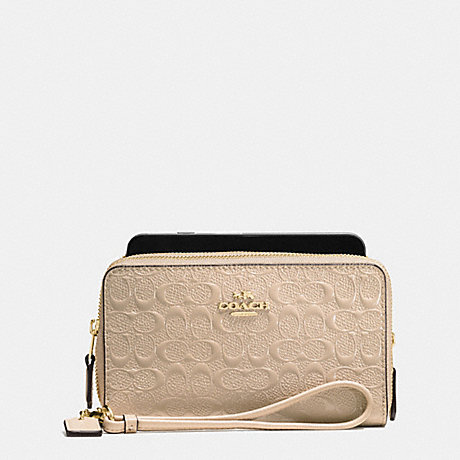 COACH DOUBLE ZIP PHONE WALLET IN SIGNATURE DEBOSSED PATENT LEATHER - IMITATION GOLD/PLATINUM - f54808