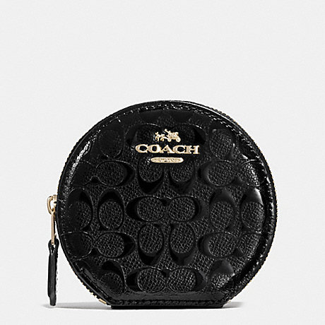 COACH ROUND COIN CASE IN SIGNATURE DEBOSSED PATENT LEATHER - IMITATION GOLD/BLACK - f54840