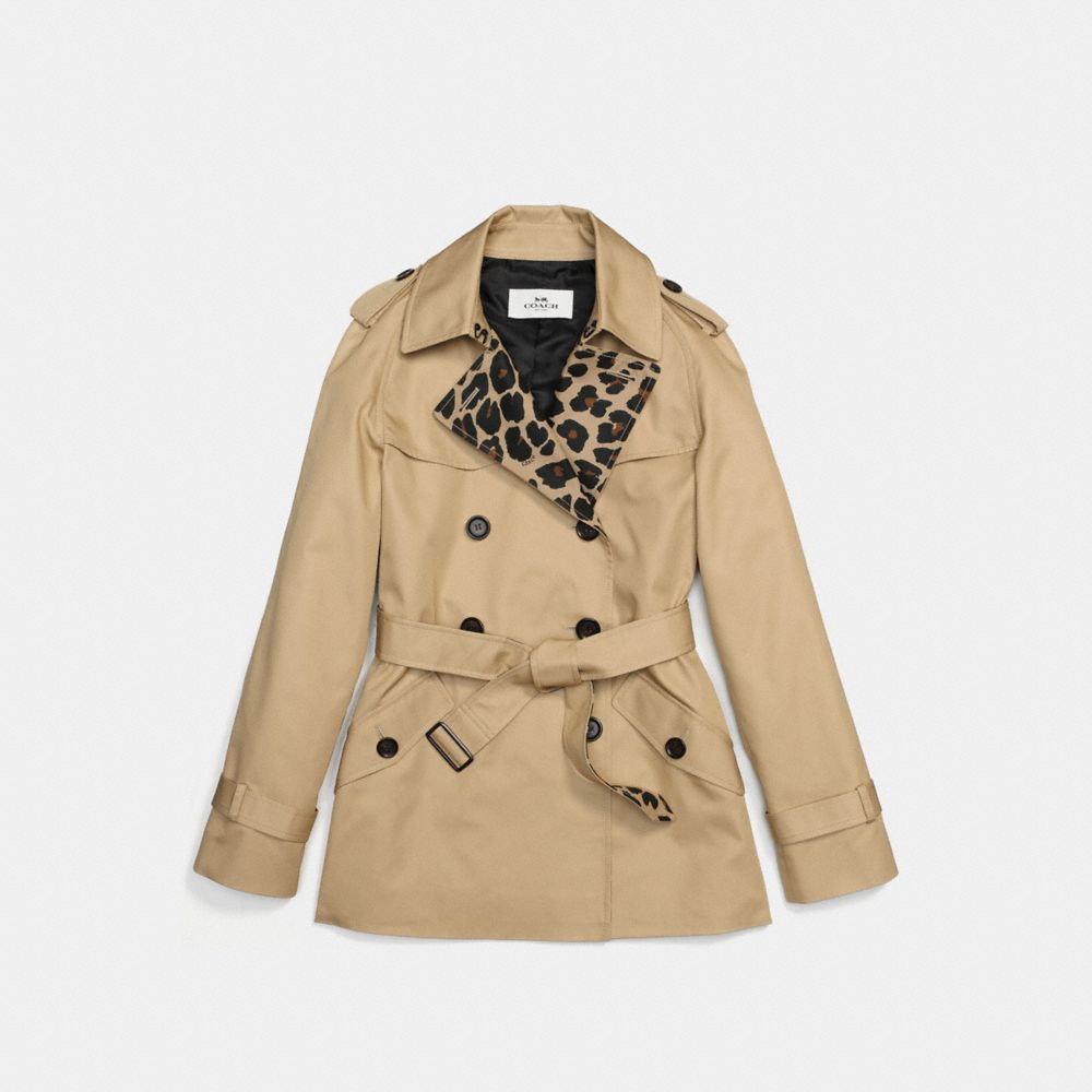 LEOPARD BLOCK SHORT TRENCH - COACH f55144 - CLASSIC KHAKI/NATURAL