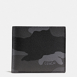 DOULBE BILLFOLD WALLET IN CAMO PRINT COATED CANVAS - COACH f55160 - FOG CAMO