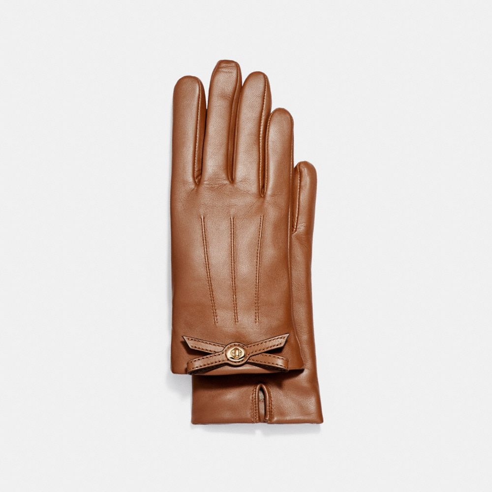 COACH TURNLOCK BOW LEATHER GLOVE - SADDLE - F55189