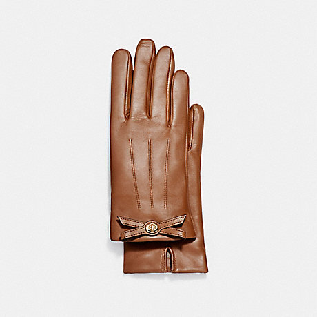 COACH TURNLOCK BOW LEATHER GLOVE - SADDLE - f55189