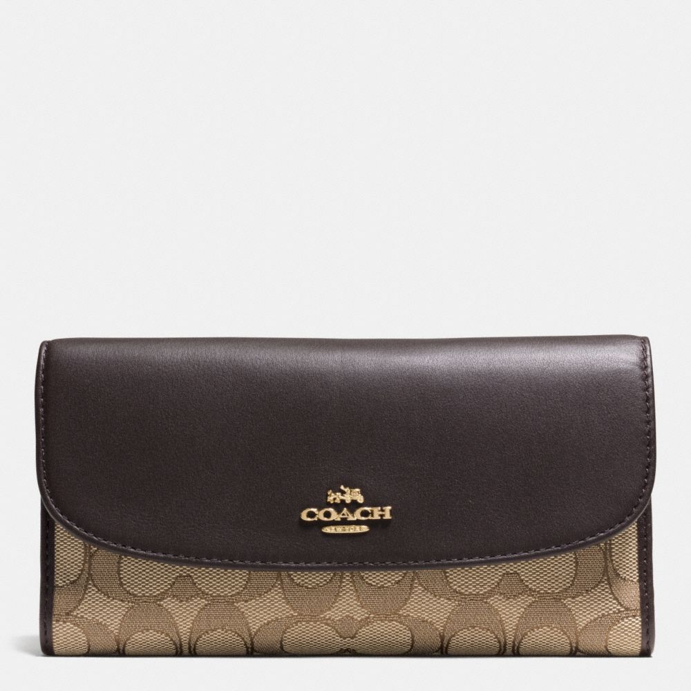 CHECKBOOK WALLET IN OUTLINE SIGNATURE - COACH f55202 - IMITATION GOLD/KHAKI/BROWN