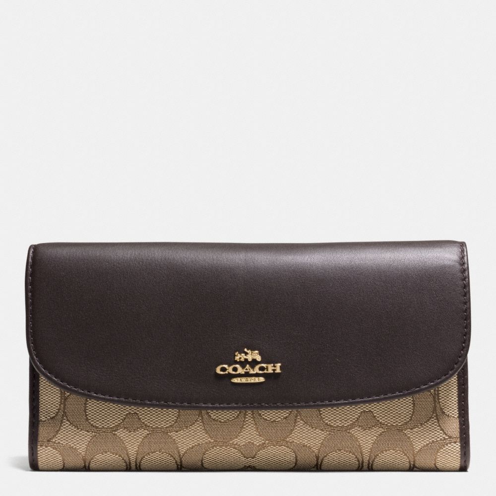 CHECKBOOK WALLET IN OUTLINE SIGNATURE - COACH f55202 - IMITATION  GOLD/KHAKI/BROWN