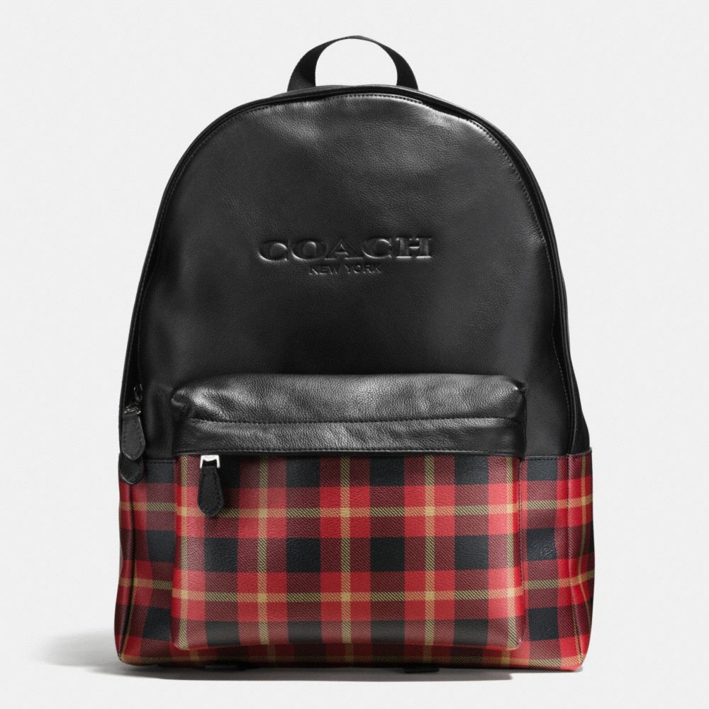 COACH CHARLES BACKPACK IN PRINT COATED CANVAS - BLACK/RED PLAID BLACK - F55394