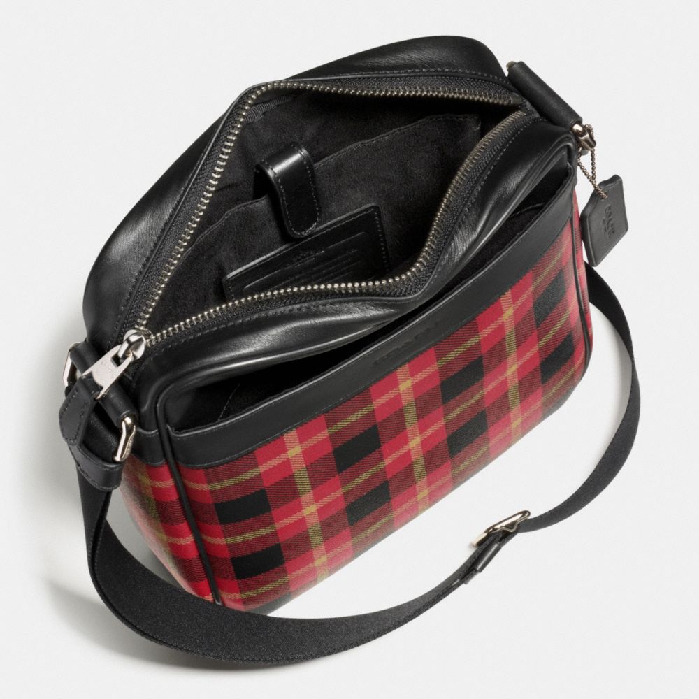 COACH f55396 CHARLES FLIGHT BAG IN PRINTED COATED CANVAS BLACK/RED PLAID BLACK