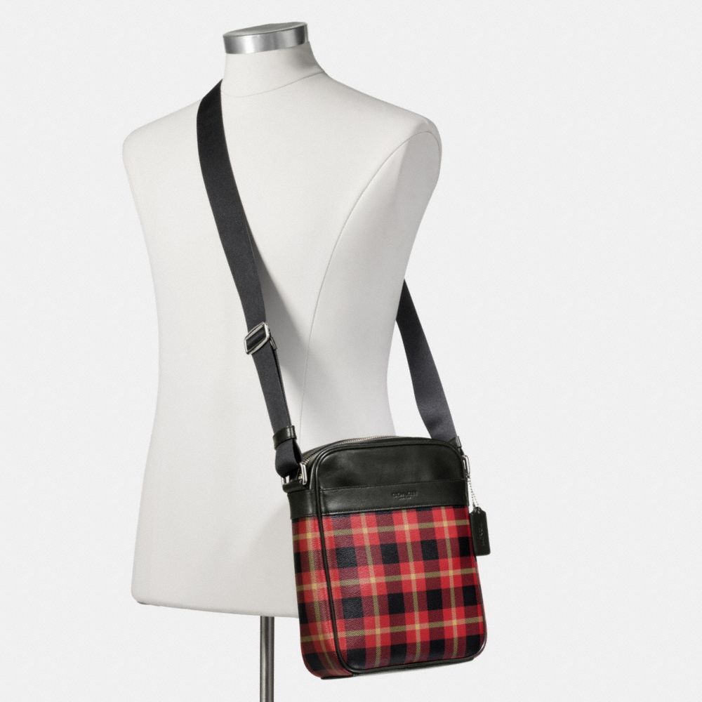 COACH f55396 CHARLES FLIGHT BAG IN PRINTED COATED CANVAS BLACK/RED PLAID BLACK