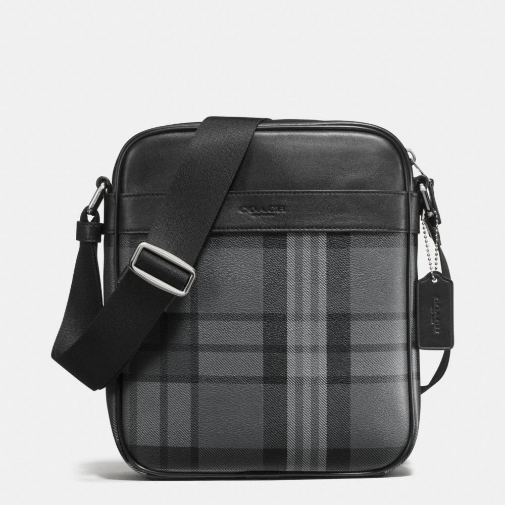 CHARLES FLIGHT BAG IN PRINTED COATED CANVAS - COACH f55396 -  GREY/BLACK PLAID