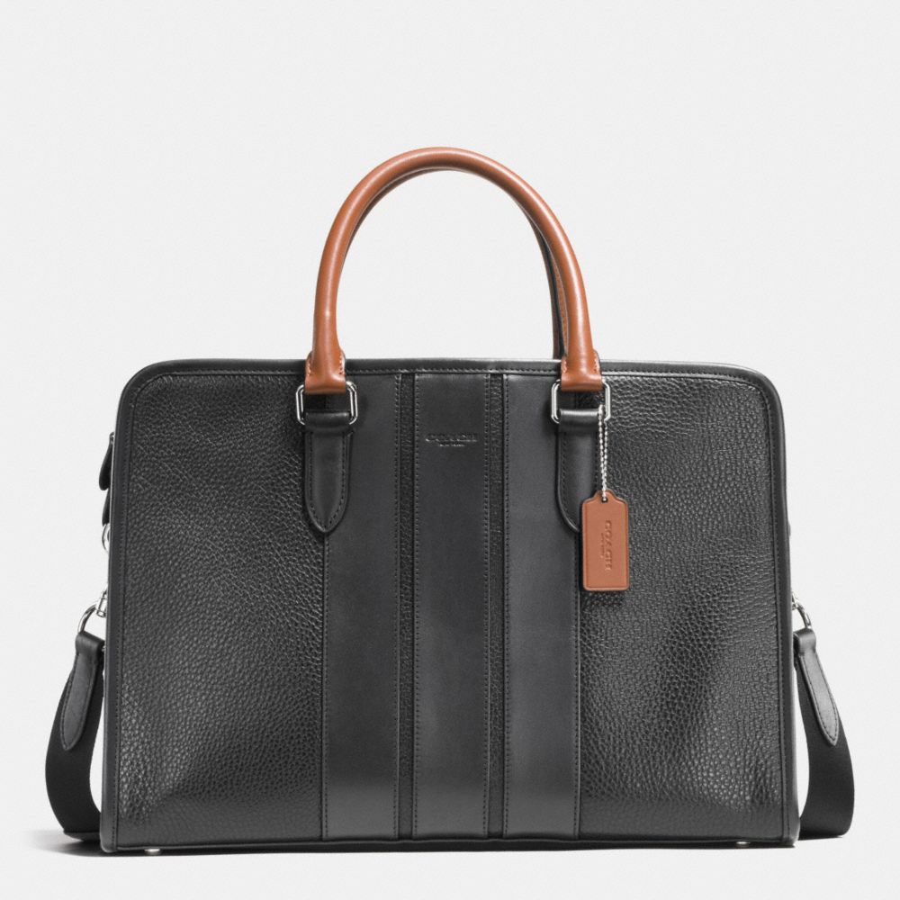 BOND BRIEF IN PEBBLE LEATHER - COACH f55409 - BLACK/DARK SADDLE