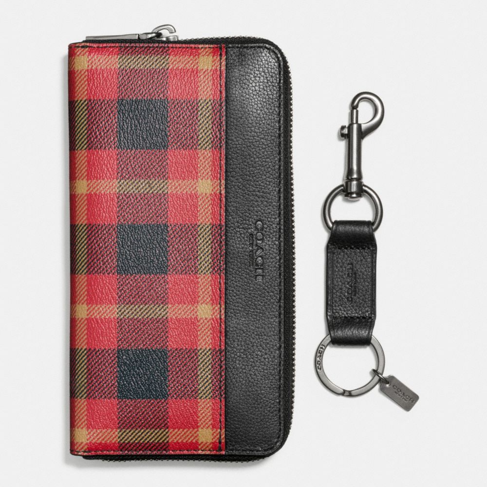 BOXED ACCORDION WALLET IN PLAID PRINT COATED CANVAS - COACH f55431 - BLACK/RED PLAID BLACK
